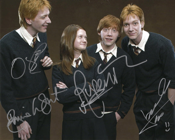 Rupert Grint, Bonnie Wright, & Phelps Twins Signed 8x10 - Harry Potter Autograph